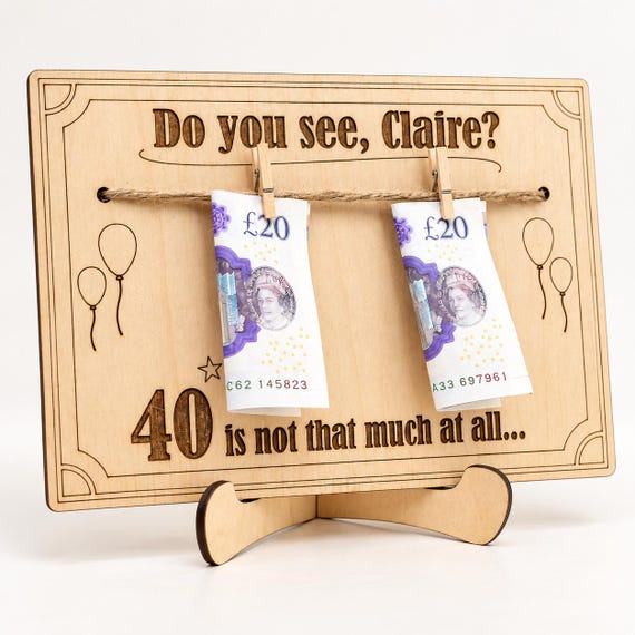 Personalised Birthday Money Holder, Funny Wooden Birthday Card, Custom Name & Age, Cash Gift Frame, 30th 40th 50th 60th Gift for Him or Her