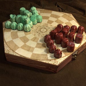 Byzantine Circular Chess Set with ornate medieval style game pieces.