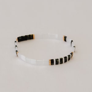 Tila Bracelet, Flat Bead Bracelet, Beaded Bracelets for Women, Stretchy Bracelet, Tila Beads, Minimalist Bracelet, White, Black, Gold