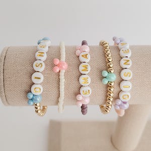 Disney bracelet, mickey mouse inspired bracelet, matching mouse bracelet set for kids, personalized gold beaded bracelet, disney jewelry