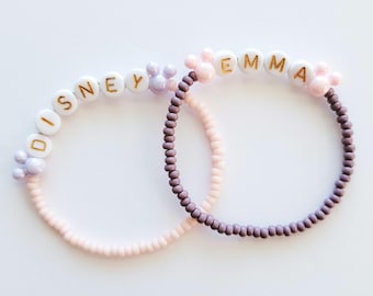 Pulsera de Disney, pulsera inspirada en Mickey Mouse, juego de pulseras de ratón a juego para niños, pulsera de cuentas de semillas personalizada, joyas de Disney