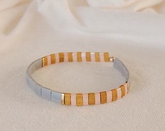 Tila Bracelet, Flat Bead Bracelet, Women's Jewelry, Teen Jewelry, Stretchy Bracelet, Tila Beads, Gray, Mustard, Pink, Gold