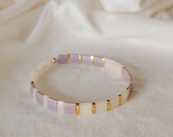 Tila Bracelet, Flat Bead Bracelet, Women's Jewelry, Teen Jewelry, Stretchy Bracelet, Tila Beads, Minimalist Bracelet, Cream, Purple, Gold