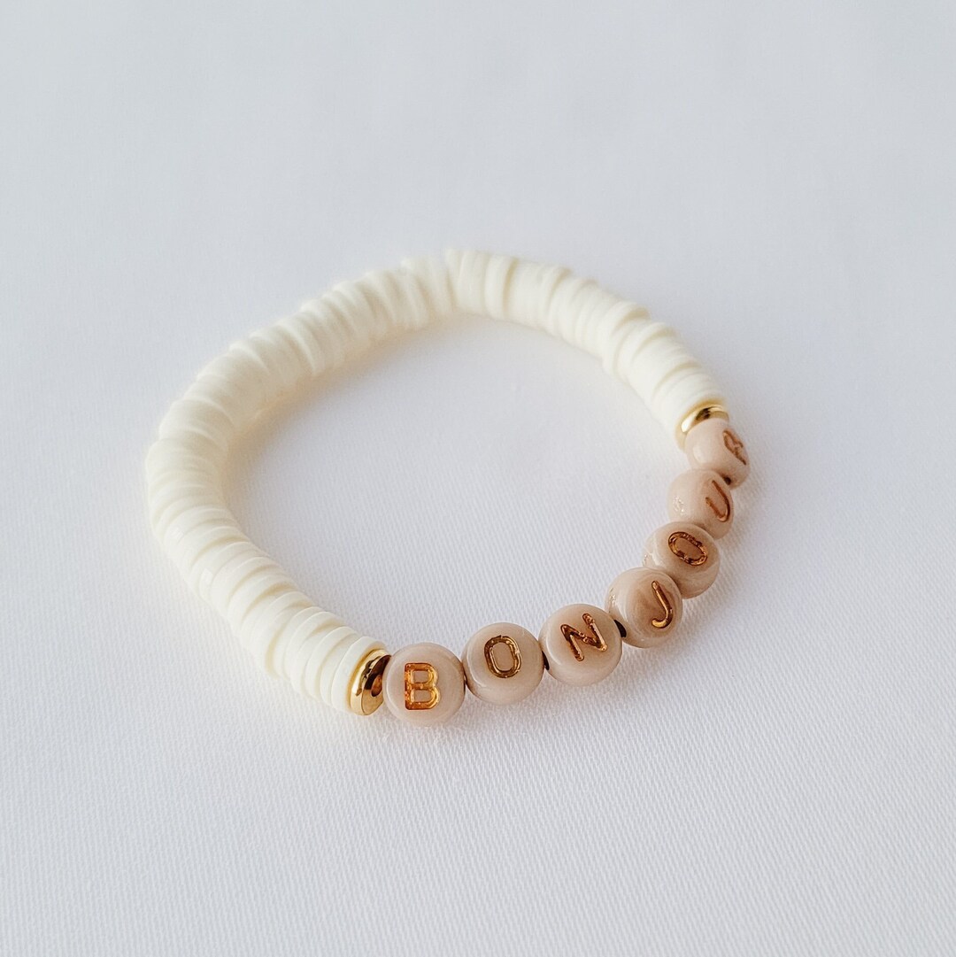 Name Bracelet, Word Bracelet, Custom Bracelet, Clay Flat Bead Bracelet ...