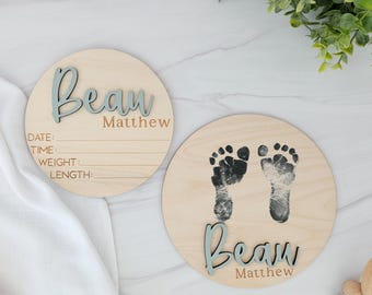 Wooden Baby Announcement Plaque | Hospital Name Reveal Photo Prop, Birth Stats Sign