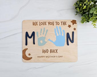Love You to the Moon Handprint Wood Sign, Mother's Day Keepsake Gift