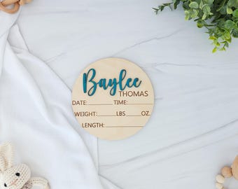 Wooden Baby Announcement Sign: 3D Letter Birth Stats, Newborn Gift