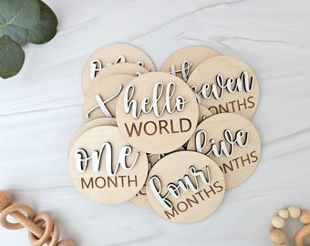 Newborn Photo Props Wooden Milestone Discs, Baby Monthly Markers for Growth Photos, Milestone Keepsake