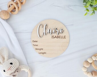 Newborn Arrival Announcement Sign for Hospital, Baby Birth Stats Sign for Baby Shower Gift, Custom Birth Announcement Disc