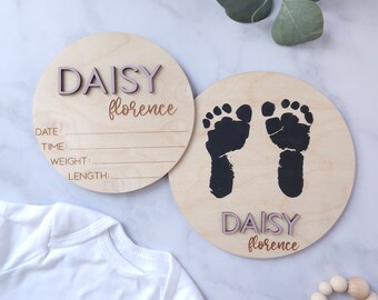 Wooden Baby Announcement Sign, Baby Footprint Sign, Baby Birth Stats Sign, Personalized Baby Gifts, Baby Name Sign for Hospital