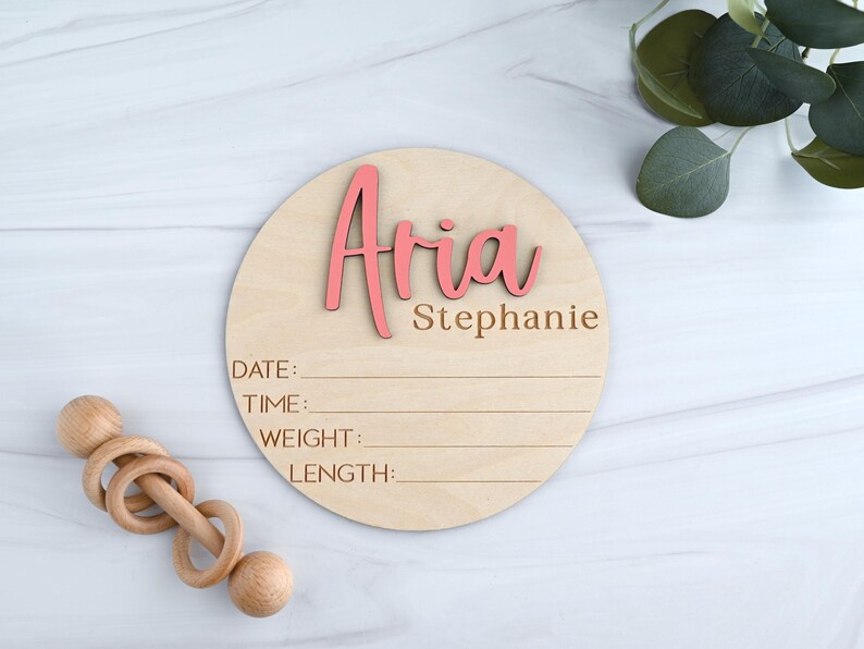 Baby Announcement Plaque for Hospital | Wooden Name Reveal Plate | Newborn Photo Prop with Birth Stats | Baby Hospital Sign | Footprint Sign image 7