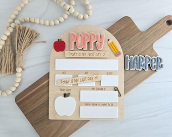 Personalized First Last Day School Sign, Reusable Photo Prop, Interchangeable Name Board