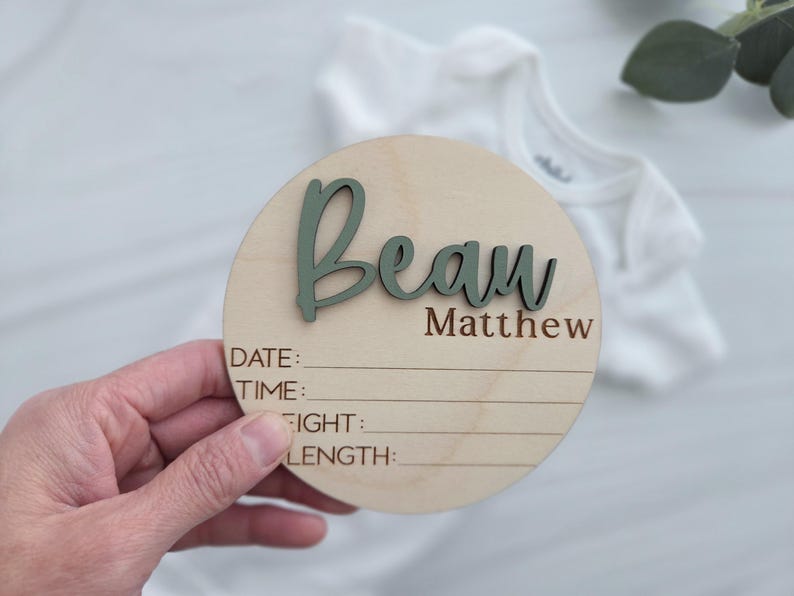 Baby Announcement Plaque for Hospital | Wooden Name Reveal Plate | Newborn Photo Prop with Birth Stats | Baby Hospital Sign | Footprint Sign image 5
