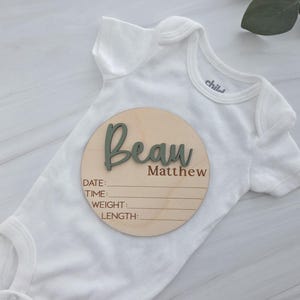 Baby Announcement Plaque for Hospital | Wooden Name Reveal Plate | Newborn Photo Prop with Birth Stats | Baby Hospital Sign | Footprint Sign image 6