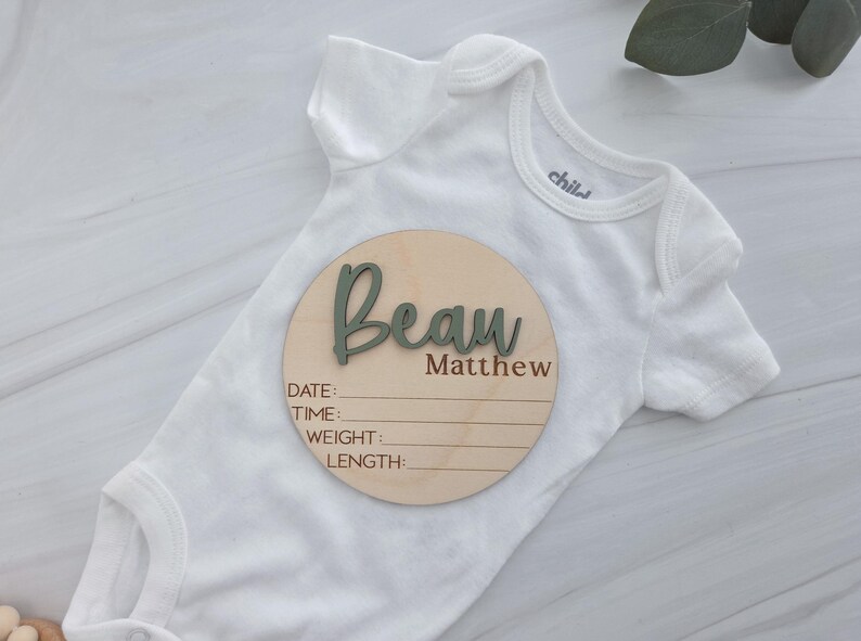 Baby Announcement Plaque for Hospital | Wooden Name Reveal Plate | Newborn Photo Prop with Birth Stats | Baby Hospital Sign | Footprint Sign image 6