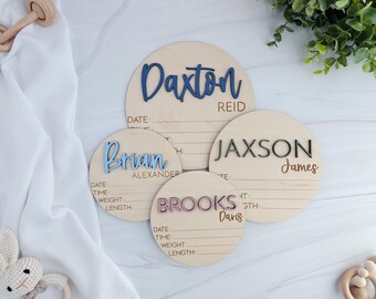 Personalized Birth Stats Sign, 3D Name, Baltic Birch