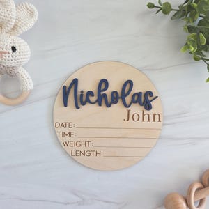 Baby Announcement Plaque for Hospital | Wooden Name Reveal Plate | Newborn Photo Prop with Birth Stats | Baby Hospital Sign | Footprint Sign image 8