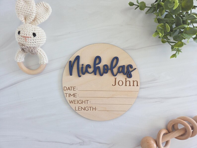Baby Announcement Plaque for Hospital | Wooden Name Reveal Plate | Newborn Photo Prop with Birth Stats | Baby Hospital Sign | Footprint Sign image 8