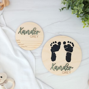 Wooden Baby Announcement Sign | Baby Footprint Sign | Baby Birth Stats Sign | Personalized Baby Gifts | Baby Name Sign for Hospital