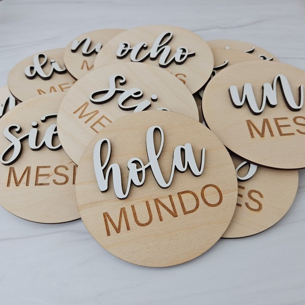 3D Baby Milestone Discs in Spanish, Monthly Baby Markers, Baby Shower Gift for Mom to be, Baby Monthly Milestone for Parents