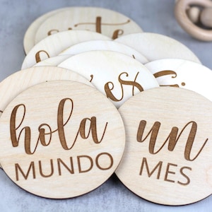Tarjetas de hitos del bebé para fotos de bebés, marcadores de hitos mensuales en español, discos de hitos del bebé, regalo de baby shower