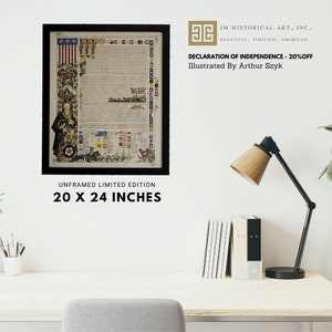 May include: A framed print of the Declaration of Independence illustrated by Arthur Szyk. The print is in a black frame and is 20 inches by 24 inches. The print is unframed and is a limited edition.