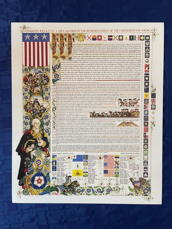 Unframed Limited Edition Declaration of Independence of United States In Congress July 4, 1776 Print by Arthur Szyk on 80 LB silk cover.