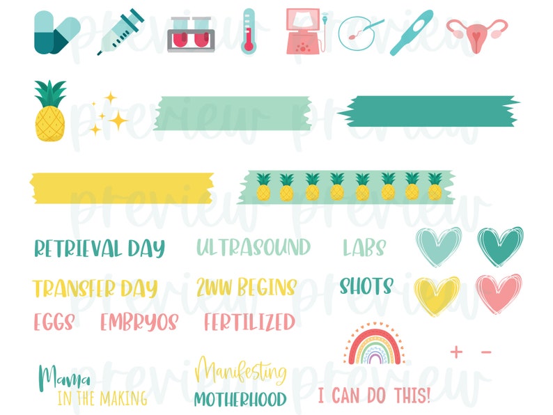 IVF Digital Sticker Pack Bundle Printable, Digital Scrapbooking ...
