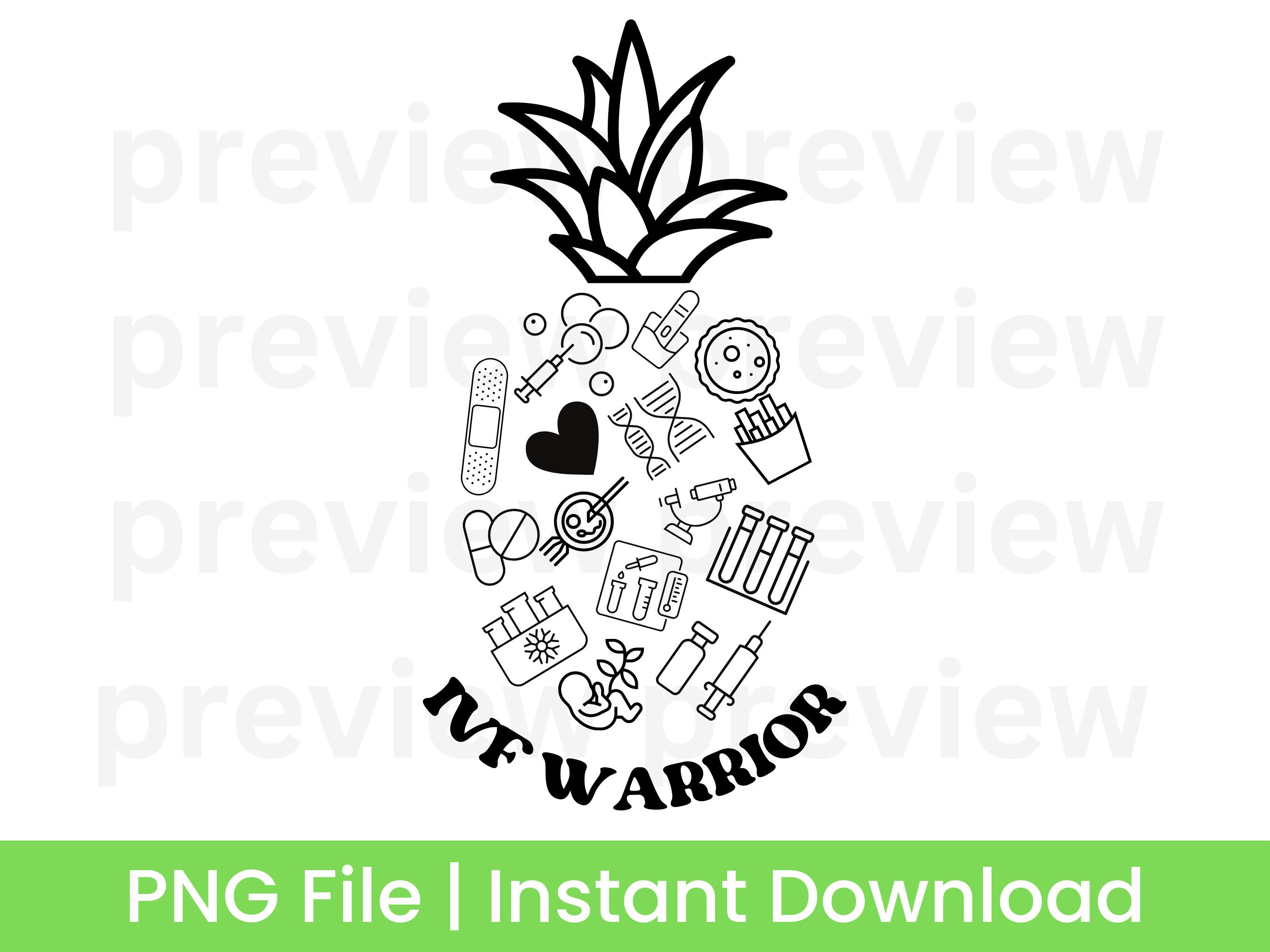 IVF Warrior Pineapple Icons PNG Design File, Instant Download, Clipart