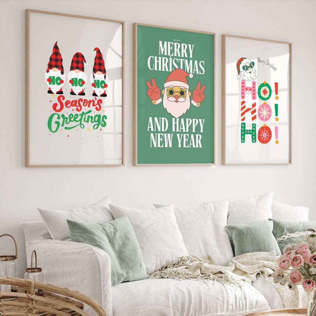 Gallery Set of 3 Christmas Wall Art, Santa Claus and the Dwarves ...