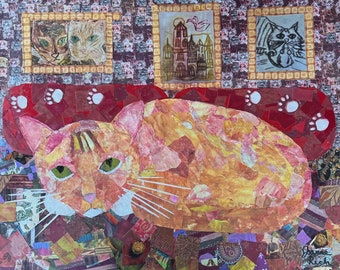 Giclée Fine Art Print of Original Collage "Bella's Room: Portrait of a Cat"