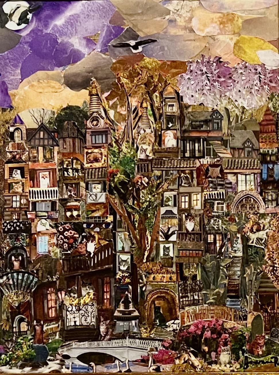 Cat House:   Giclee Fine Art Print of Original Cut Paper Collage