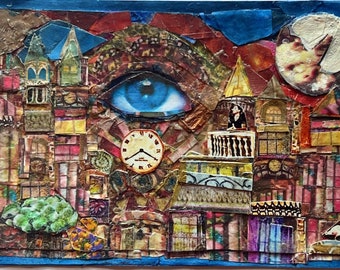 In My Mind's Eye: Original Cut Paper Collage. Winner of Award for The National Collage Society's Small Format Exhibition in 2024.
