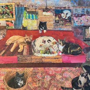 On a Sunday Afternoon  -  Original Cut Paper/Mixed Media Collage (One of a Kind!)