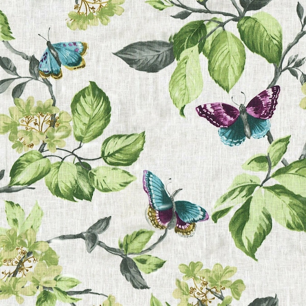 Textiles français Butterfly Paradise 100% Linen Designer Print tissu