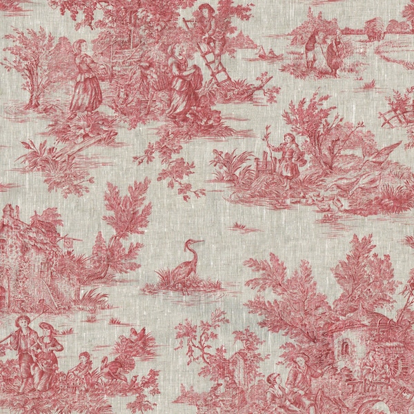 Textiles english Toile de Jouy Tissu LIN (La Grande Vie Rustique) Rouge