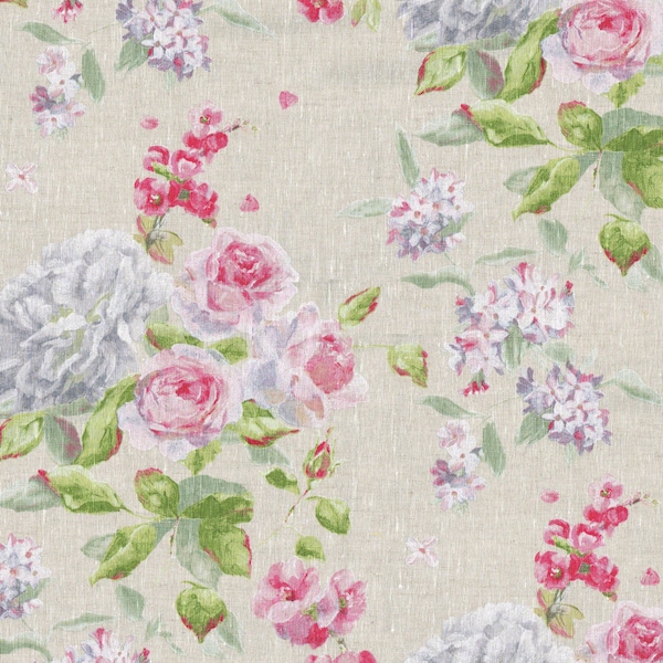 Textiles français The Timeless Rose (Mehrfarbig) 100% Leinen Designerstoff