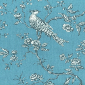 Textiles français The Regal Birds fabric - Rich Wedgwood Blue | 280 cm wide