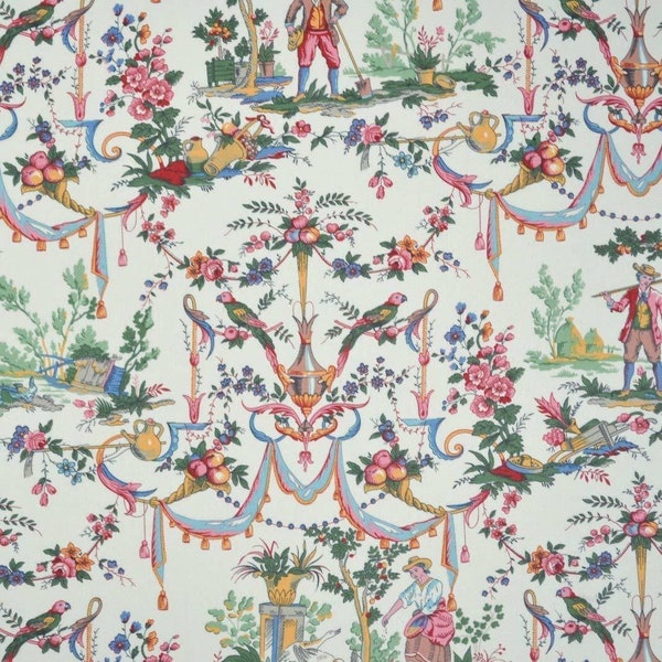 Textiles english Tissu toile de Jouy de luxe double largeur La vie à la campagne