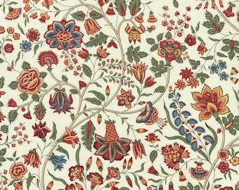 Textiles français Les Fleurs d’Inde Tessuto 100% Cotone Larghezza 140 cm Verde/Rosso