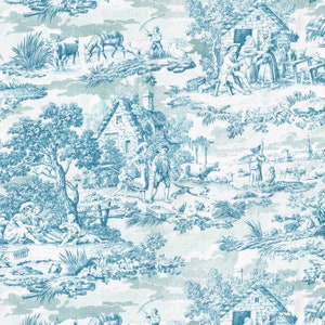 Textiles français Toile de Jouy Fabric (Oberkampf) Cerulean Blue and White - 280 cm wide