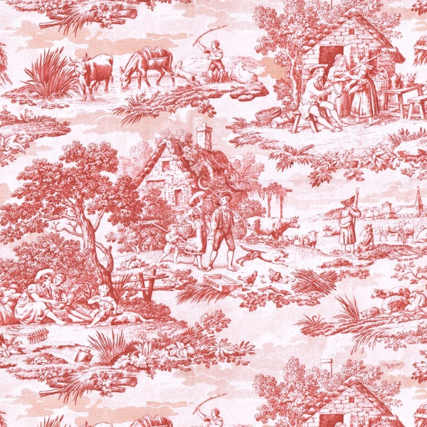 Textiles français Toile de Jouy Fabric (Oberkampf) Bordeaux Red - 280 cm wide