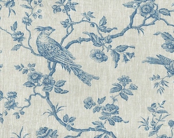 Textiles français The Regal Birds Toile de Jouy linen fabric - Denim Blue