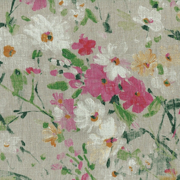 Textiles français WILDFLOWER MEADOW 100% Linen Designer Print fabric (Natural)