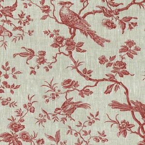 Textiles français The Regal Birds Toile de Jouy linen fabric - Bordeaux Red