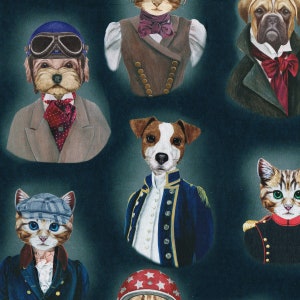 Textiles français ANIMAL PORTRAITS Digital Print Fabric 100% Cotton (Dark Petrol Blue)