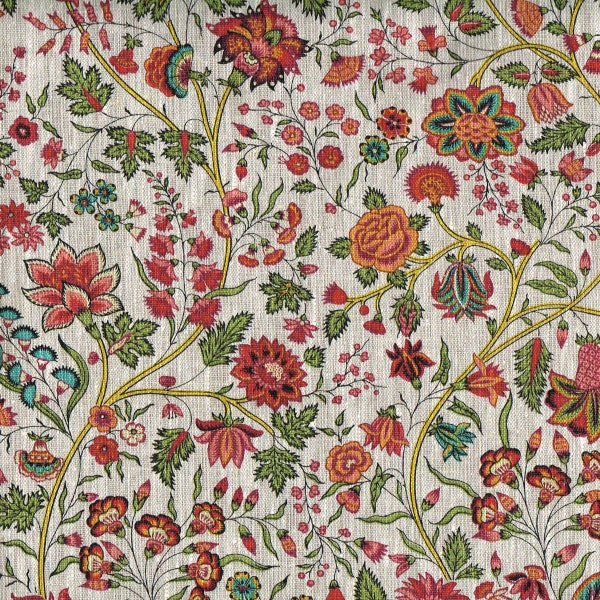 Textiles français Les Fleurs d’Inde Fabric 100% Linen 150 cm wide Multicolour