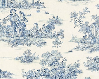 Textiles français Toile de Jouy Fabric (La Grande Vie Rustique) Blue - 280 cm wide