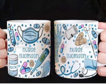 Personalized Nurse Mug with Medical Graphics, Custom Printed 11oz Coffee Cup