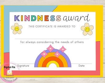 Certificaat voor vriendelijkheid, printbare PDF-prijs voor kinderen voor school